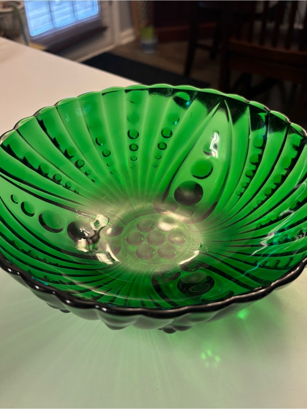 Vintage Emerald Green Anchor Hocking “Burple “ Footed Serving Bowl